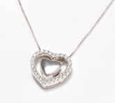 Diamonique Pave Open Heart Necklace 18"L, Sterling Silver